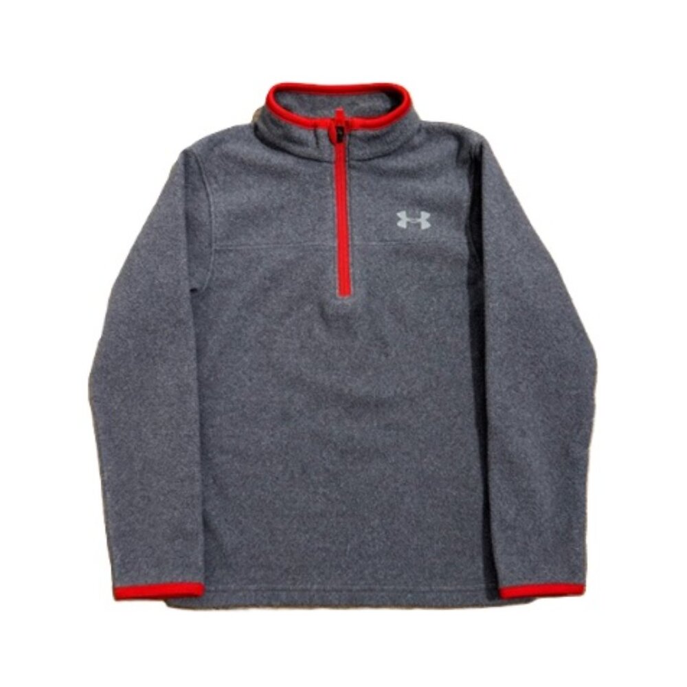 Under Armour Boys' Heathered 1/4 Zip Fleece Sweater charcoal and red size 6